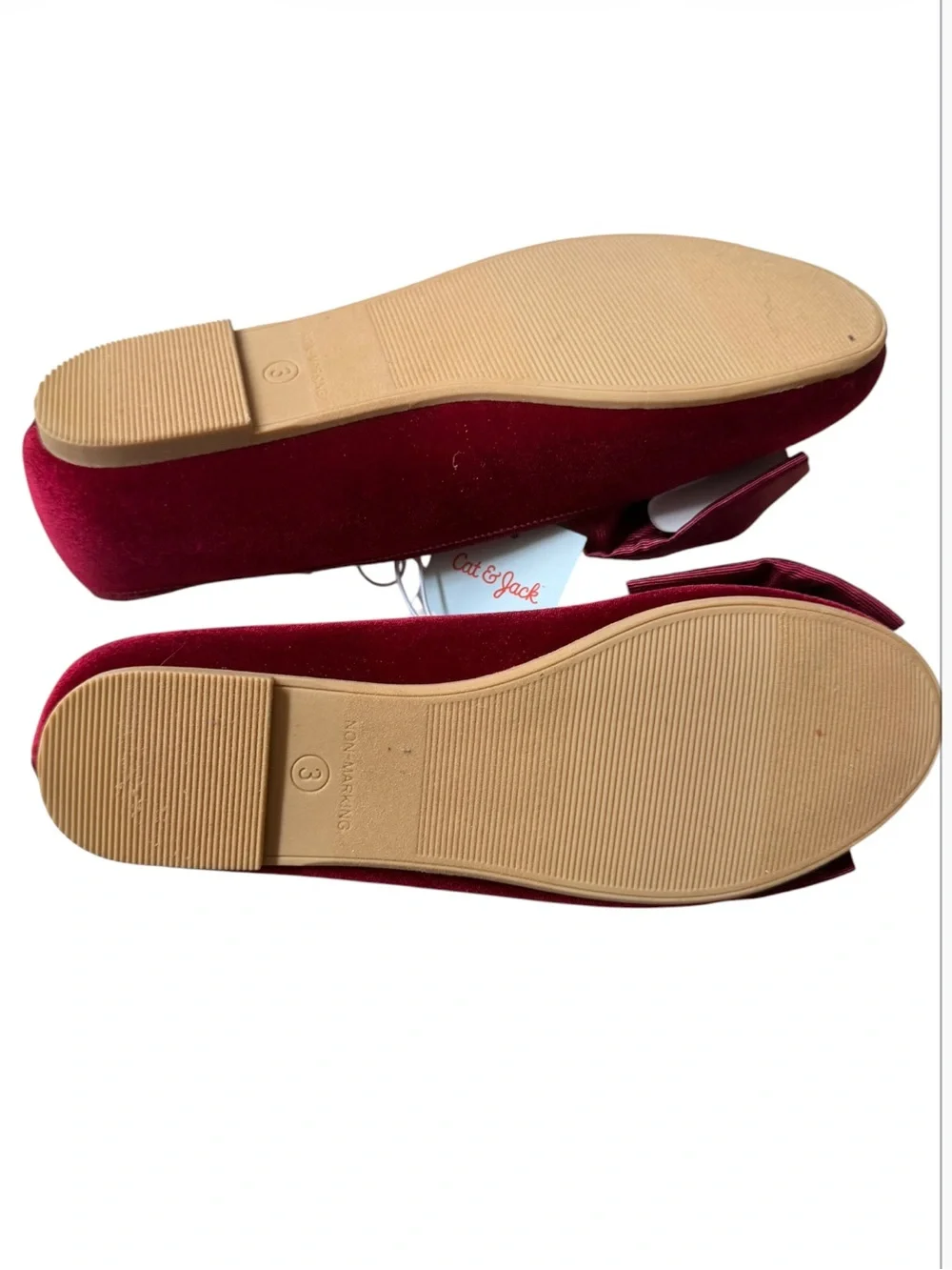 Cat & Jack Perla Burgundy Velvet Bow Ballet Flats NWT Size 3